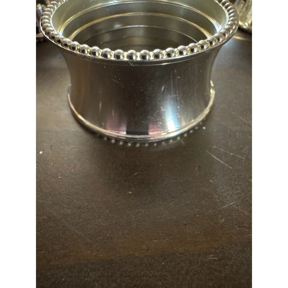 Beaded Elegance Silver Tone Napkin Rings Set of 10 Round Metal
